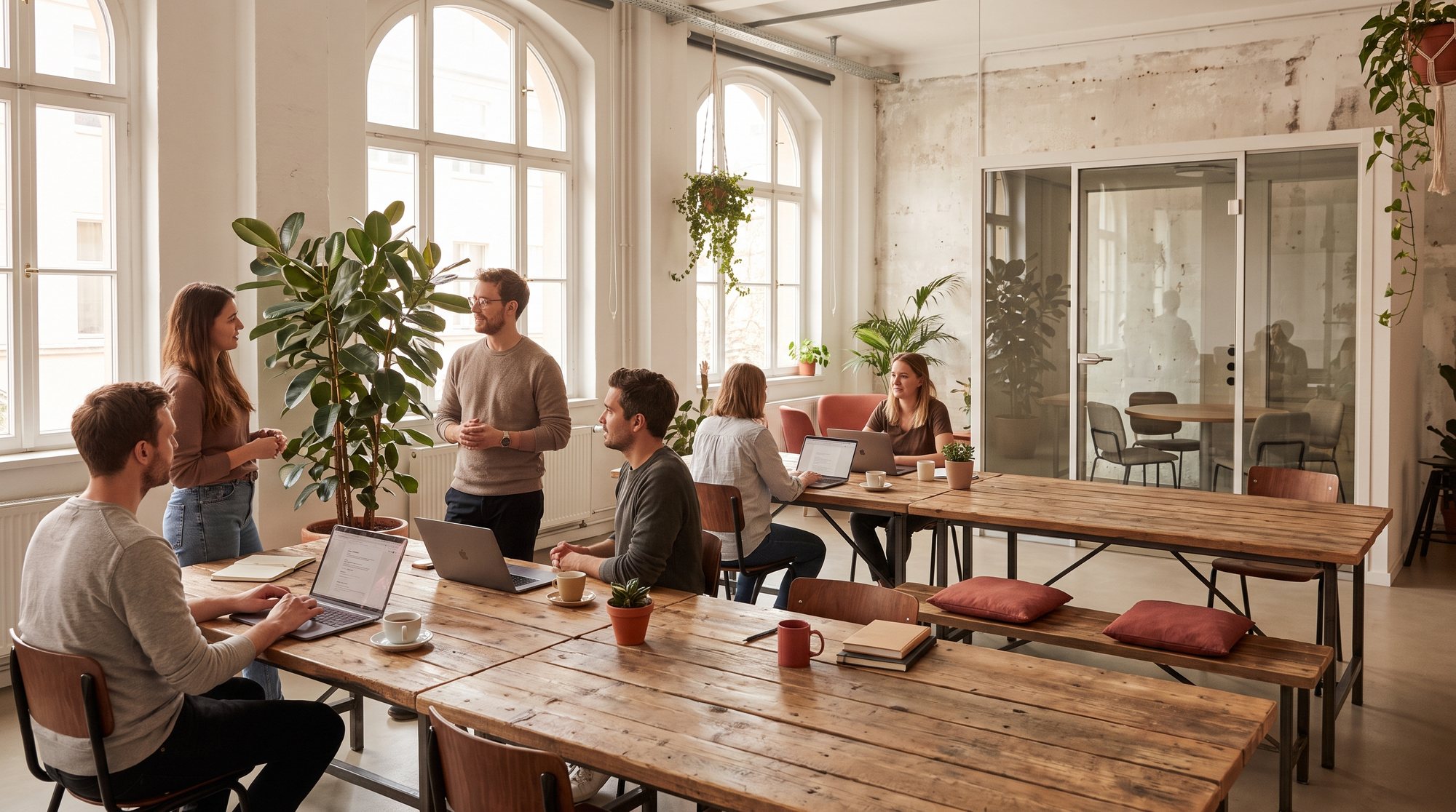 Teams an gemeinsamen Arbeitsplätzen im Inkubator